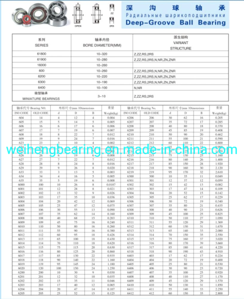 Standard Single Row Deep Groove Ball Bearing 6204 6204zz 6204RS Zz 2RS Bearing